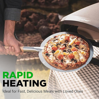 NutriChef Outdoor Pizza Oven with 360° Rotating Pizza Stone | Cooks 12" Pizza in 60 seconds | Adjustable Heat Control Dial, Includes Pizza Peel, Stone & Regulator with Hose | Short Handle