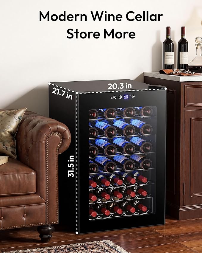 EUHOMY 45 Bottle Wine Cooler Refrigerator, Wine Fridge with Glass Door for Red, White and Champagne, Mini Fridge with Adjust Temperature for Home Kitchen Bar 4.5 Cu.ft, Black