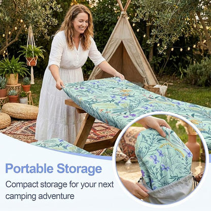 Picnic Table Cover with Bench Covers Camping Essentials Waterproof Windproof Camping Tablecloth with Drawstring Bag, Fitted Rectangle Tables and Seats, 72in, Gray Blue