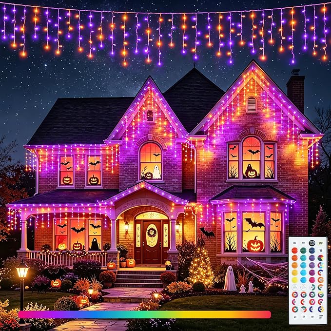 35 Colors Icicle Lights for Outside, 88FT Icicle Christmas Lights | Outdoor Roof Christmas Lights with Remote, Color Changing LED Hanging String Lights for Roof Window Halloween Decorations