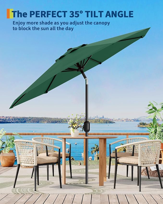 GarveeLife 10 ft Outdoor Patio Umbrella,Table Market Umbrella with Push Button Tilt and Crank, 8 Sturdy Ribs UV Protection Waterproof for Garden, Deck, Backyard, Pool (Dark Green)