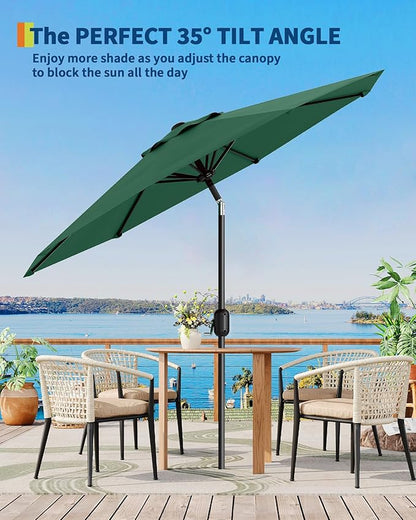 GarveeLife 10 ft Outdoor Patio Umbrella,Table Market Umbrella with Push Button Tilt and Crank, 8 Sturdy Ribs UV Protection Waterproof for Garden, Deck, Backyard, Pool (Dark Green)