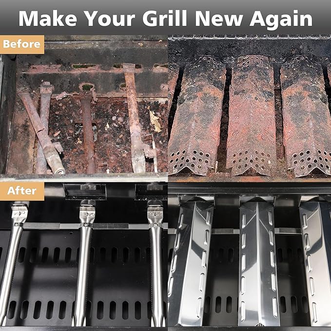 Grill Replacement Parts for Kenmore 146.34611410 146.05349710 146.46372610 146.34461410 146.10016510 146.16197210 146.16198211, Stainless Steel Heat Plate, Grill Burner, Crossover Tube