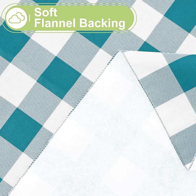 Smiry Picnic Table Cloth, Vinyl Tablecloths with Flannel Backing, 60" Round | Waterproof Picnic Table Cloth, Wipeable Buffalo Plaid Table Cover for Indoor and Outdoor (Turquoise & White)