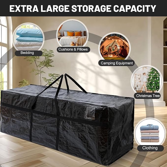 4 Pcs 176 Gallon Extra Large Moving Bags Heavy Duty Storage Bag with Strong Zipper Handle Foldable XXL Jumbo Storage Tote Packing Moving Box for College Dorm Travel Cloth Duffle (Black)