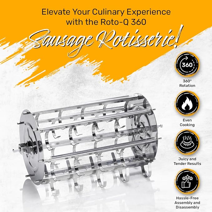 ROTO-Q Plus Sausage Carousel – Hot Dog & Sausage Rotisserie Attachment – Non-Electric, 7-Sausage Capacity (Black)
