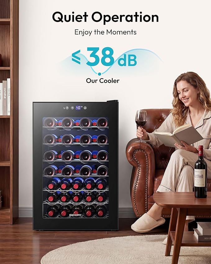 EUHOMY 45 Bottle Wine Cooler Refrigerator, Wine Fridge with Glass Door for Red, White and Champagne, Mini Fridge with Adjust Temperature for Home Kitchen Bar 4.5 Cu.ft, Black