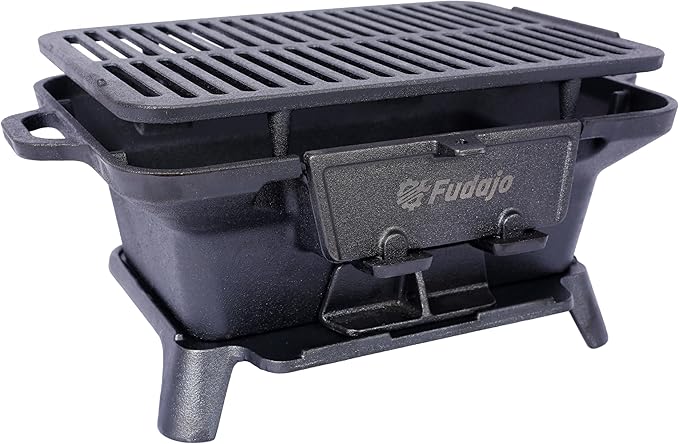 Oval Grill Outdoor, Portable Charcoal Grill and Tabletop Skillet,Enameled, Durable, Small Charcoal, Camping Stove, Hibachi (Black2)