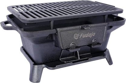 Oval Grill Outdoor, Portable Charcoal Grill and Tabletop Skillet,Enameled, Durable, Small Charcoal, Camping Stove, Hibachi (Black2)