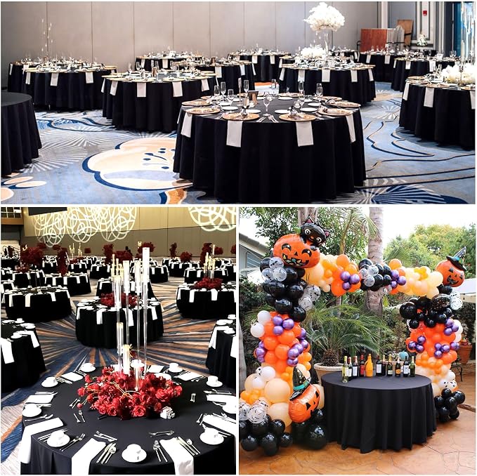 8 Pack Black Round Tablecloths 108 Inch | For 4Ft-6Ft Round Table, Wrinkle Resistant Table Cloth, Washable Polyester Fabric, For Wedding Party Banquet Buffet Camping