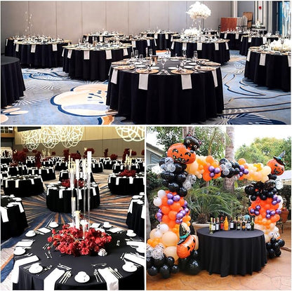 12 Pack Black Round Tablecloths 120 Inch | For 4Ft-7Ft Round Table, Wrinkle Resistant Table Cloth, Washable Polyester Fabric, For Wedding Party Banquet Buffet Camping