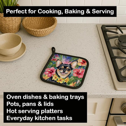 Caroline's Treasures Chihuahua Luau Pair of Pot Holders Kitchen Heat Resistant Pot Holders Sets Oven Hot Pads for Cooking Baking BBQ, 7 1/2 x 7 1/2