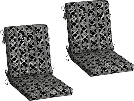 Arden 2-Pack Outdoor Patio Dining Chair Cushion, 20x44, Rain-Proof Seat Pad, Fade-Resistant Outdoor Cushion Black Global Stripe