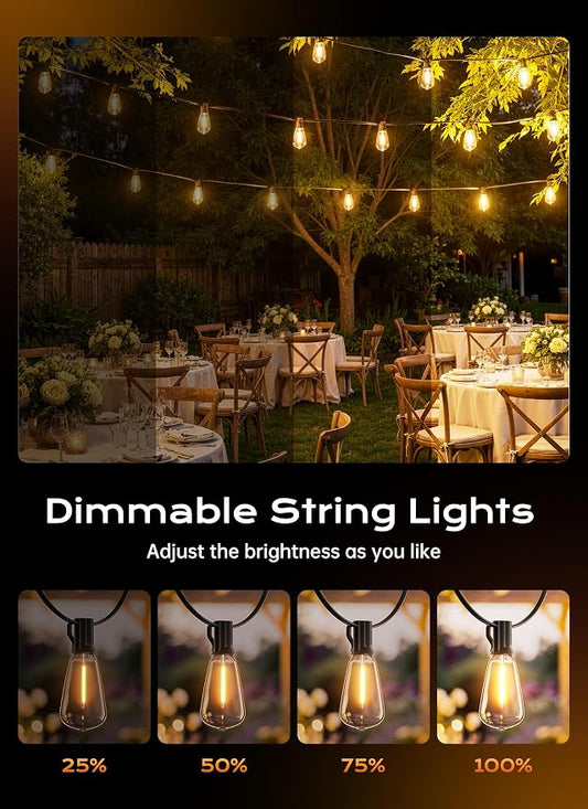 Minetom 200FT Outdoor String Lights with Remote, ST38 Patio Lights Dimmable | Waterproof LED Christmas Lights with 3 Modes, Shatterproof Connectable Outside Lights for Backyard Porch Deck Garden Decor