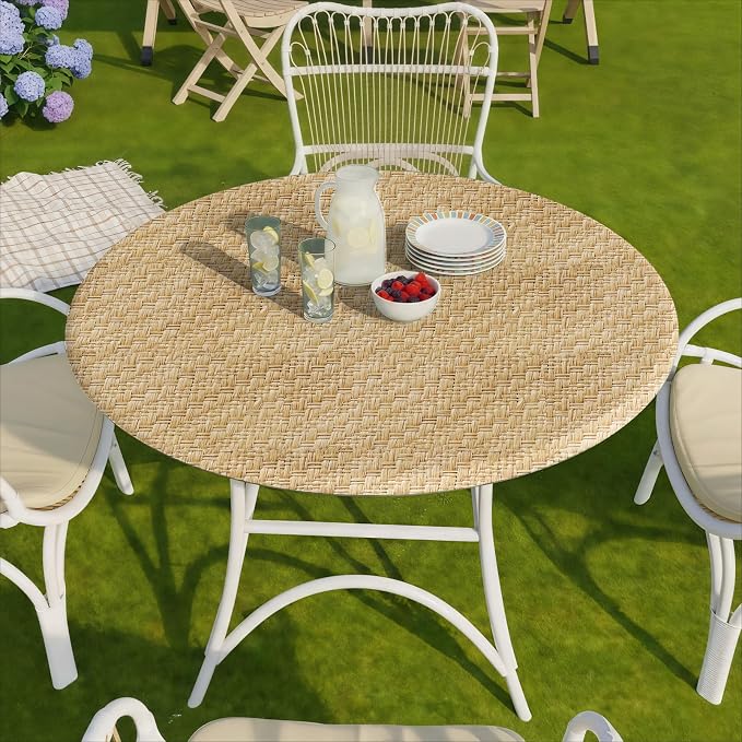 opstellen Fitted Round Tablecloth Waterproof Table Cloth Vinyl Indoor Outdoor Circle Cover for 36-44" Tables Dining Kitchen Apartment Home Party Gear Gifts Summer Fall Patio Picnic Camping Essentials