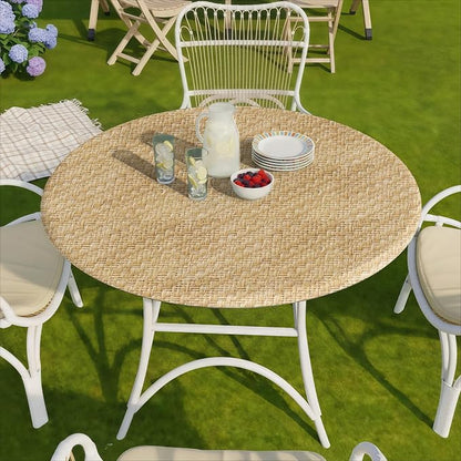 opstellen Fitted Round Tablecloth Waterproof Table Cloth Vinyl Indoor Outdoor Circle Cover for 36-44" Tables Dining Kitchen Apartment Home Party Gear Gifts Summer Fall Patio Picnic Camping Essentials