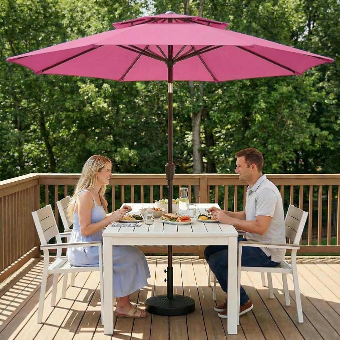 10FT Outdoor Patio Umbrella, 2 Tiers Market Table Umbrella with 8 Sturdy Ribs, Push Button Tilt and Crank, UPF50+ UV Protection for Deck, Pool, Garden and Backyard