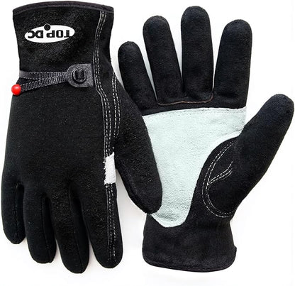 TOPDC Leather Work Gloves for Men or Women, Cowhide Leather Gloves for Gardening, Tig/Mig Welding, Chainsaw, Farm, Ranch, Reinforced Palm, Adjustable Cuff, Cotton Lining, Firm Grip & Durable, L