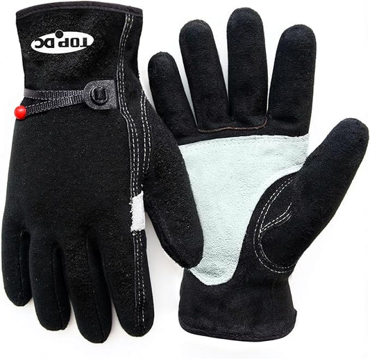 TOPDC Leather Work Gloves for Men or Women, Cowhide Leather Gloves for Gardening, Tig/Mig Welding, Chainsaw, Farm, Ranch, Reinforced Palm, Adjustable Cuff, Cotton Lining, Firm Grip & Durable, L