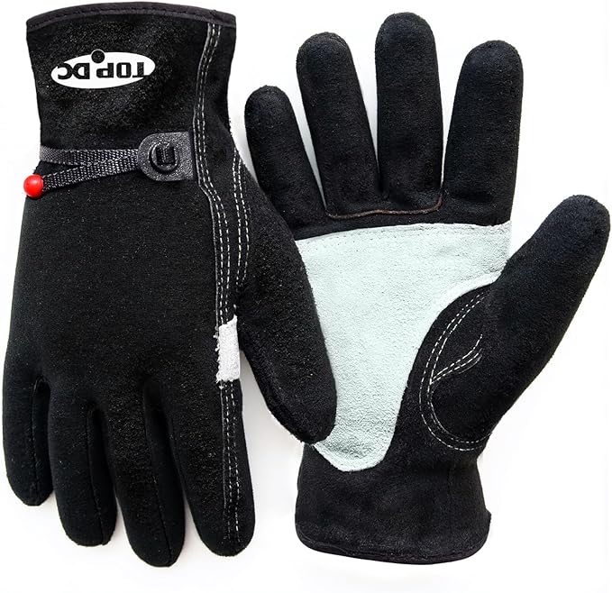 TOPDC Leather Work Gloves for Men or Women, Cowhide Leather Gloves for Gardening, Tig/Mig Welding, Chainsaw, Farm, Ranch, Reinforced Palm, Adjustable Cuff, Cotton Lining, Firm Grip & Durable, M