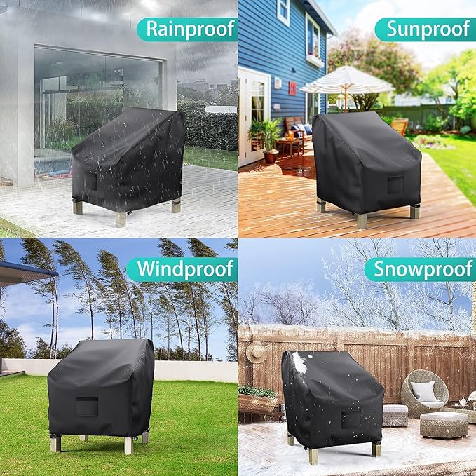 2 Pack Outdoor Patio Chair Covers Waterproof 37"Wx40"Dx30"H, Black | Patio Furniture Covers Protect from Rain, Dust & UV; Heavy-Duty Oxford Fits Lounge, Deep Seat & High Back Chairs on Lawns