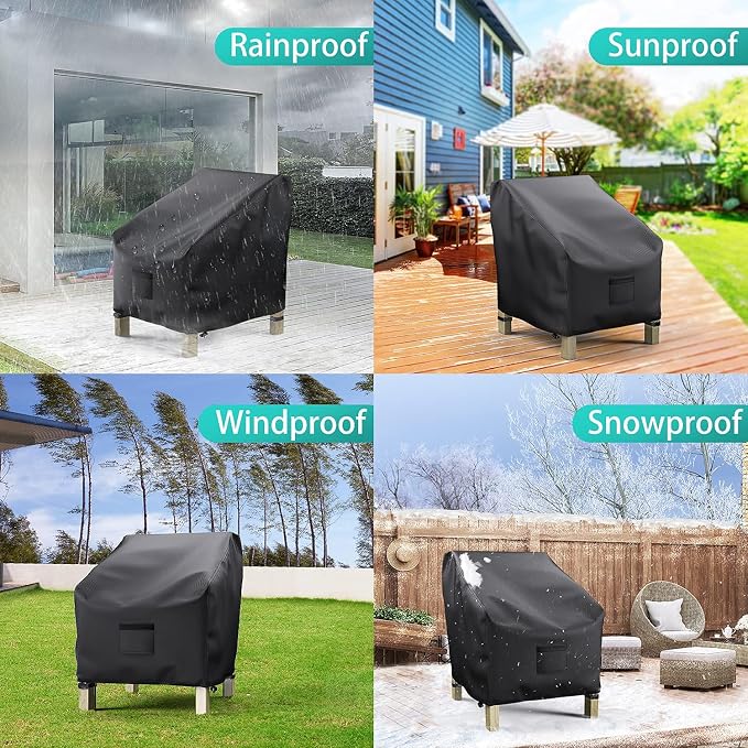 2 Pack Outdoor Patio Chair Covers Waterproof 32"Wx37"Dx36"H, Black | Patio Furniture Covers Protect from Rain, Dust & UV; Heavy-Duty Oxford Fits Lounge, Deep Seat & High Back Chairs on Lawns