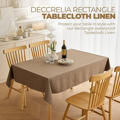 Decorelia Waterproof Farmhouse Table Cloth for Party Wedding Table, Solid Linen Woven Fall Spill-Proof Tablecloth for Dining Room, Farmhouse, Restaurant (Oblong, 60 x 120 Inch (10-12 Seats), Coffee)