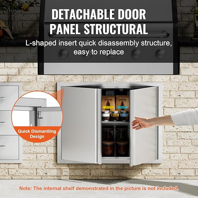 VEVOR BBQ Access Door - 31" W x 24" H Stainless Steel Flush Mount Vertical Door with Recessed Handles,for BBQ Island, Grilling Station, Outside Cabinet