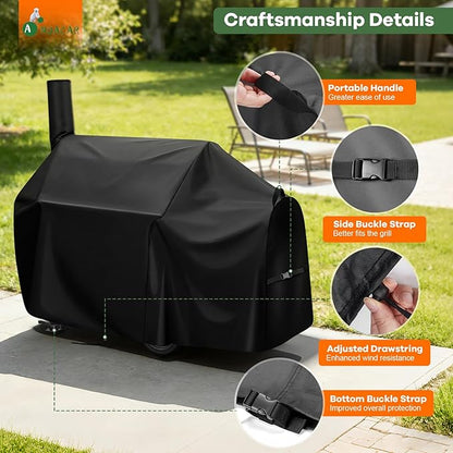 Charcoal Grills Cover for Oklahoma Joe's Highland Offset Smoker, Waterproof Outdoor Grill Cover BBQ Grill Cover Barbeque Grill Cover (Cover Only) - 60" L×34" W×48" H, Black
