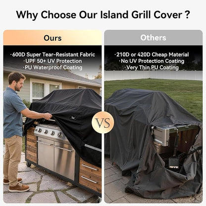 78 Inch Island Grill Cover, 600D Heavy Duty Waterproof Extra Large Grill Cover for Outside, Tear & Fade Resistant Outdoor Kitchen Cover with Buckle, Drawstring, Air Vent, Black