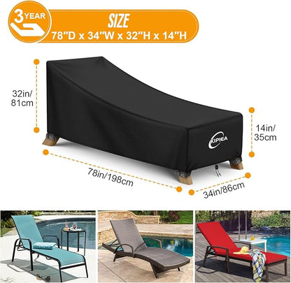 Kipiea Waterproof Patio Lounge Chair Covers for Outdoor Furniture, Heavy Duty Outdoor Chaise Lounge Cover with Anti UV and No Tears, No Fading (78"D x 34"W x 32"H)