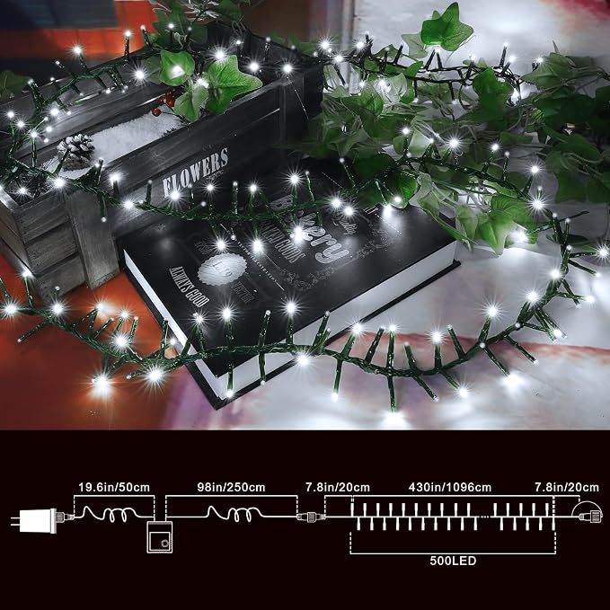 500 LED White Christmas String Lights, Plug in Twinkle Fairy Lights with 8 Modes & Timer, Waterproof Connectable Lights for Indoor Outdoor Home Party Wedding Bedroom Tree Decoration