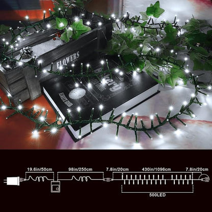 500 LED White Christmas String Lights, Plug in Twinkle Fairy Lights with 8 Modes & Timer, Waterproof Connectable Lights for Indoor Outdoor Home Party Wedding Bedroom Tree Decoration