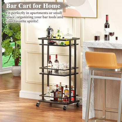 OKZEST 3-Tier Bar Cart for Home, Mini Rolling Liquor Cabinet & Serving Cart | Small alcohol coffee bar cart for party, Holds wine, liquor, beverage, glassware, shaker, coffee supplies, Rustic farmhouse