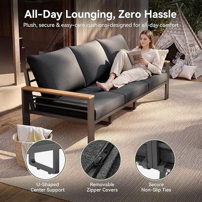 Aoxun Patio Furniture Set, 7 Piece Aluminum Patio Sets with 5" Thicken & Washable Cushion, Waterproof Outdoor Furniture with Coffee Table, Outdoor Couch Sectional for Backyard, Porch and Garden