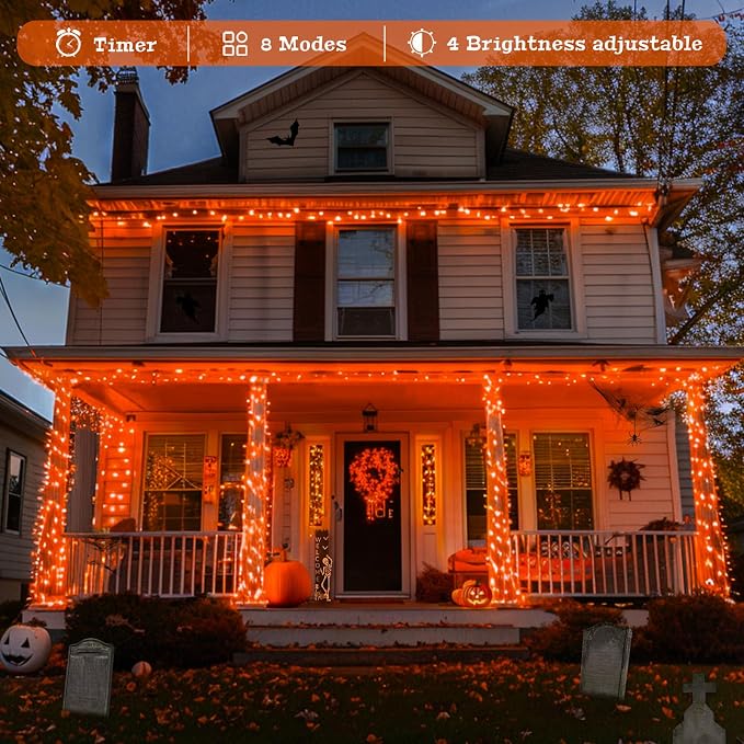 JMEXSUSS 400 LED Orange Lights for Halloween Decor, Plug in with Remote | 132ft Orange String Lights Indoor Outdoor, Fall Lights for Living Room Garden Patio Party Haunted House Tree Decorations