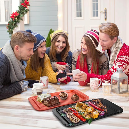 2 Pack Grilling Prep and Serve Trays, 17" x 10.5" BBQ Platters for Cooked and Raw Meat, Melamine Serving Trays for Food, Outdoor, Grill Accessories, Dishwasher Safe, Black and Red