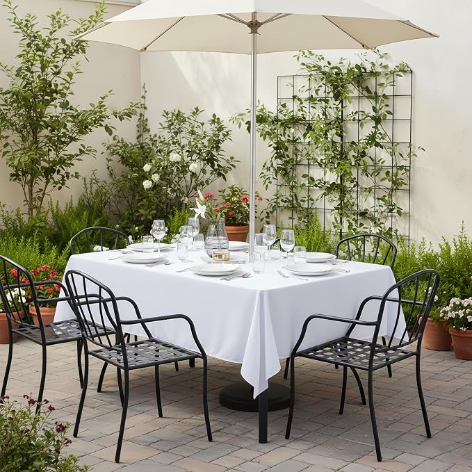 Fitable Outdoor Tablecloth for 4ft Rectangle Tables, White, 52 x 70 Inch | Washable Waterproof Wrinkle Free Table Cover, Zipper and Umbrella Hole, For Spring Summer Party Picnic Camping Patio Indoor