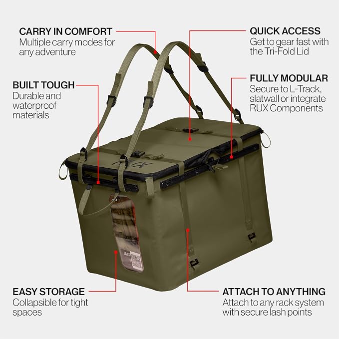RUX 70L Collapsible Gear Box (Green) - Modular Adventure Storage Solution For Camping Storage, Overlanding, Off-road And Van Life - Weatherproof, Durable and Multifunctional