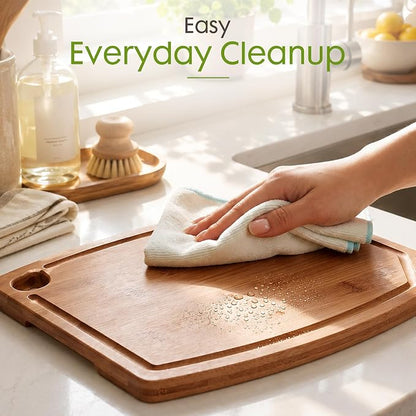 Astercook Large Bamboo Cutting Board, Deep Carbonized Wooden Chopping Board with Juice Groove and Handle, Kitchen Prep & Serving Board for Meat, Vegetables, Bread and Charcuterie
