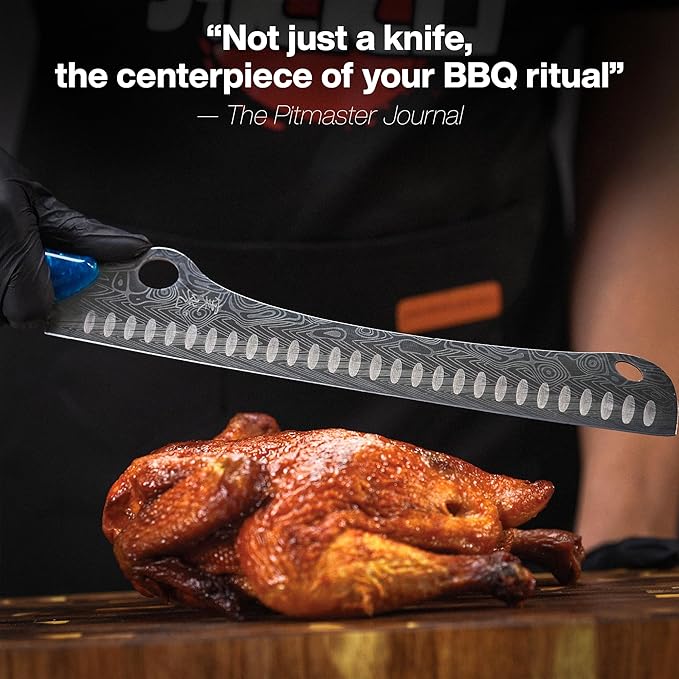 Jikko® SteelFang Edition – Japanese Brisket Knife 12" with Olive Wood & Blue Epoxy Handle | Premium Butcher & Carving Knife for Meat, BBQ, and Brisket Slicing – Ultra Sharp Stainless Steel Blade