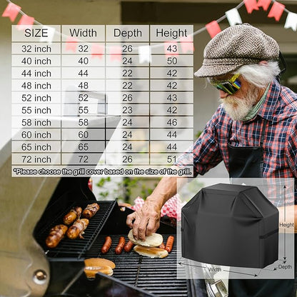 Grill Cover, 72 inch Heavy Duty BBQ Gas Grill Cover for Outdoor Grill, Waterproof, Weather Resistant, Anti-UV, Rip-Proof, Fade Resistant Barbecue Cover with Hook-and-Loop Straps for Most Grills