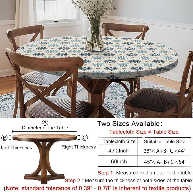 opstellen Fitted Round Tablecloth Waterproof Table Cloth Vinyl Indoor Outdoor Circle Coffee Cover for 36-44" Tables Dining Kitchen Home Gear Gifts Summer Fall Patio Picnic Camping Vacation Supplies