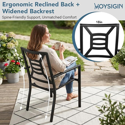 Patio Dining Chairs Set of 8, Stackable Metal Patio Chairs with High Back for Deck Bistro Porch Lawn, Black Wrought Iron Outdoor Dining Chairs