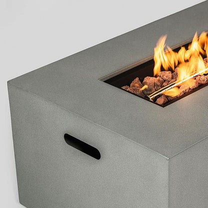 KEIKI 42 Inch Outdoor Gas Fire Pit Table with Glass Wind Guard, Rectangular Propane Fireplace, Steel Patio Heater for Backyard Deck