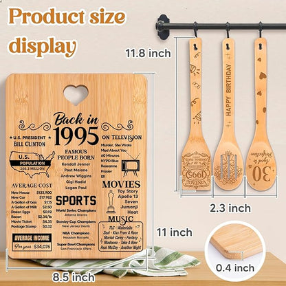 30th Birthday Gifts for Women - "Back in 1995" 30th Birthday Gifts for Men Cutting Board, Bamboo-Made Engraved "Year 1995 News" 30th Birthday Gifts
