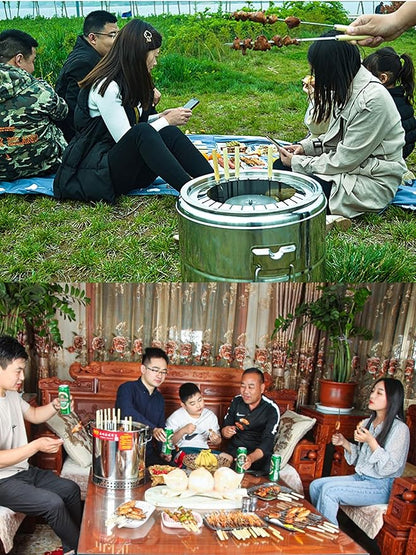 Smokeless Barbecue Hanging Grill, Stainless Steel Charcoal BBQ Stove Charcoal Braised Grill Barrel, Portable 360° All Round Roasting Oven for Outdoor Indoor