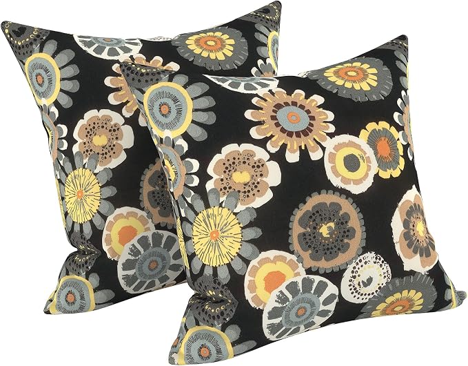 LVTXIII 2 Pack Outdoor Throw Pillow Covers for Patio Furniture, 16x16 Inch Square Pillow Case, Water-Repellent Cushion Covers for Garden, Porch, Sofa, Black Yellow Crosby