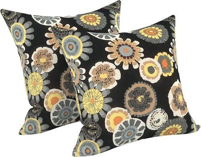 LVTXIII 2 Pack Outdoor Throw Pillow Covers for Patio Furniture, 16x16 Inch Square Pillow Case, Water-Repellent Cushion Covers for Garden, Porch, Sofa, Black Yellow Crosby