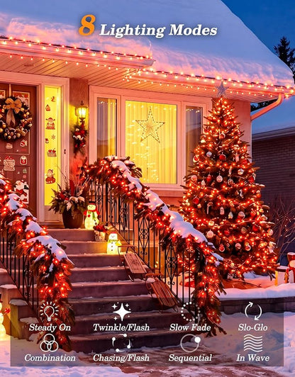 LitHome 2 Pack Solar String Lights Outdoor with Remote, Total 200LED 66FT | Solar Christmas Lights Outside Waterproof, 8 Modes String Light for Xmas Patio Garden Party Yard Tree Decor, Red